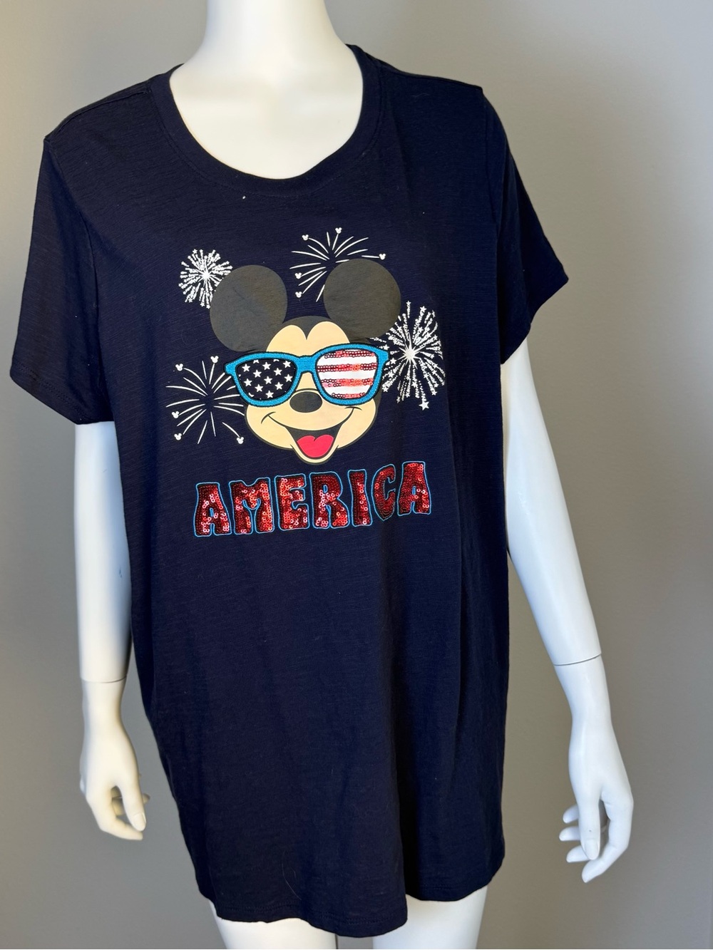 Disney Navy Mickey with American Flag Sunglasses Short Sleeve Tee
